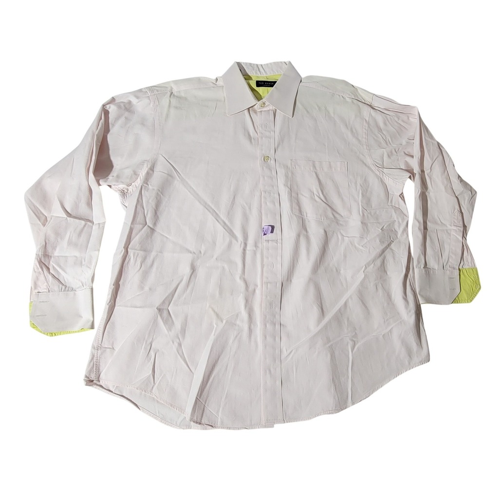Ted Baker London Mens Pink Button Down Shirt Lime Green Trim‎ 17.5 34/35 Cotton